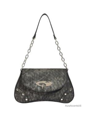 Y2K Studded PU Leather Flap Chain Strap Shoulder Bag Mini Underarm Purse